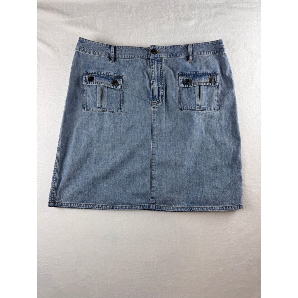 Cambridge Dry Goods Denim Mini Skirt Light‎ Wash Cargo Pocket Cotton Size 14
